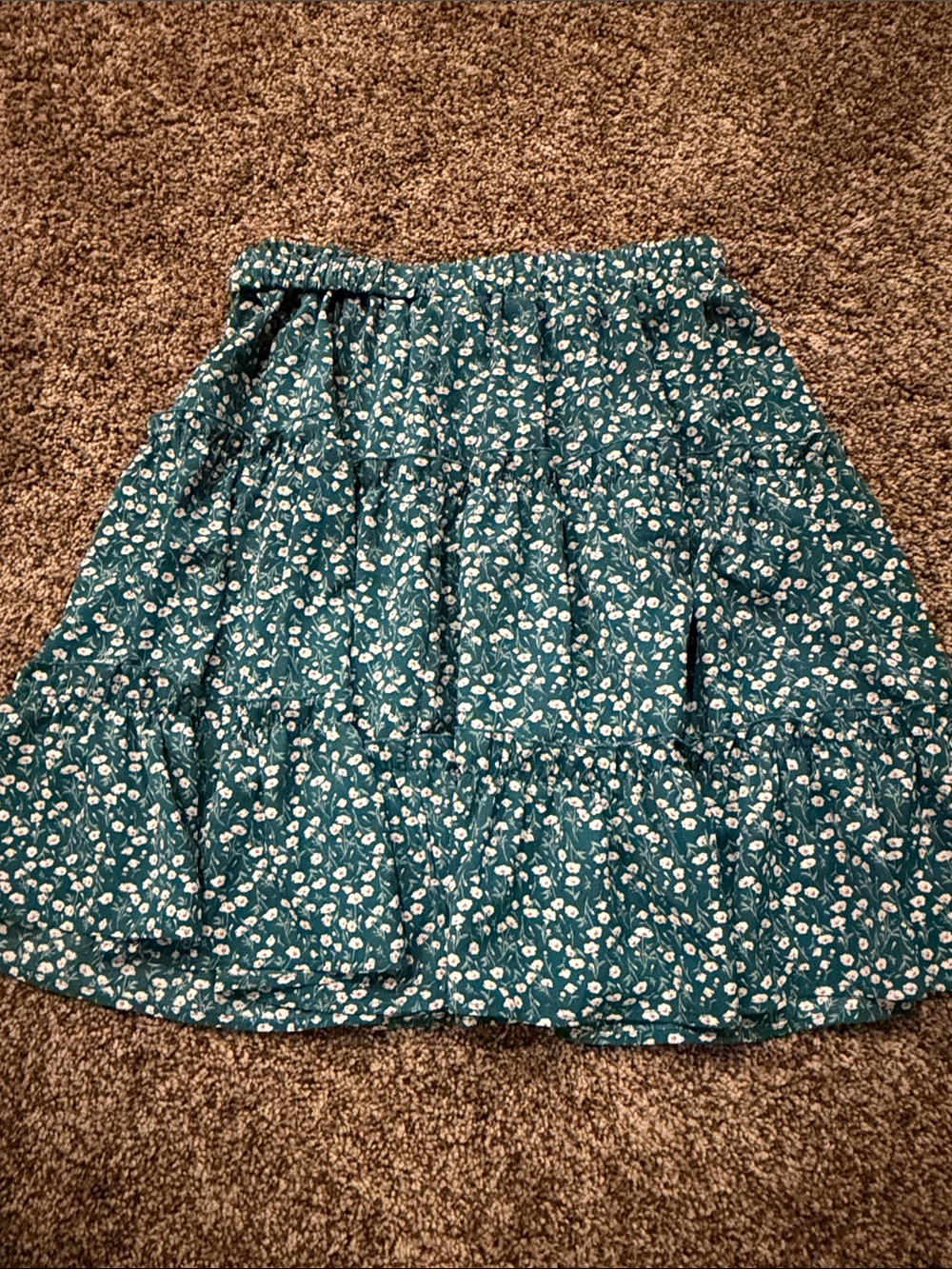 SHEIN Teal Floral Tiered Midi Skirt
